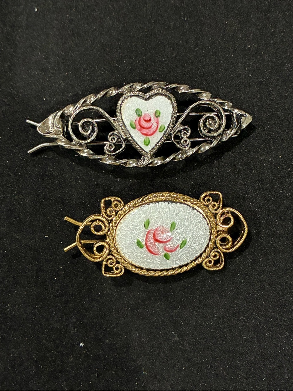 Vintage Guilloche Enamel Hair Barrettes
